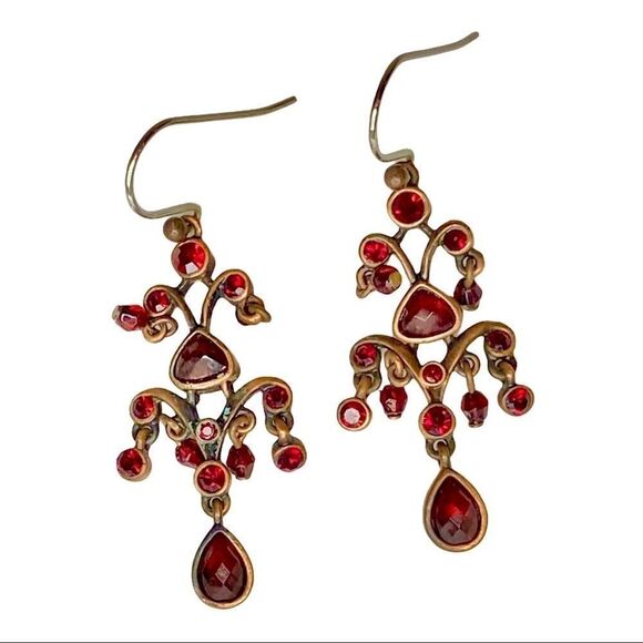 Ruby & Gold Tiered Earrings - Picture 1 of 4